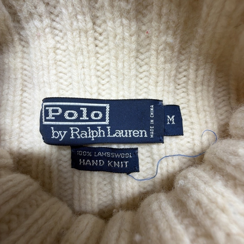Vintage Polo Ralph Lauren Sweater Men Medium Lambswool Hand Knit Fisherman Cable - Picture 2 of 7
